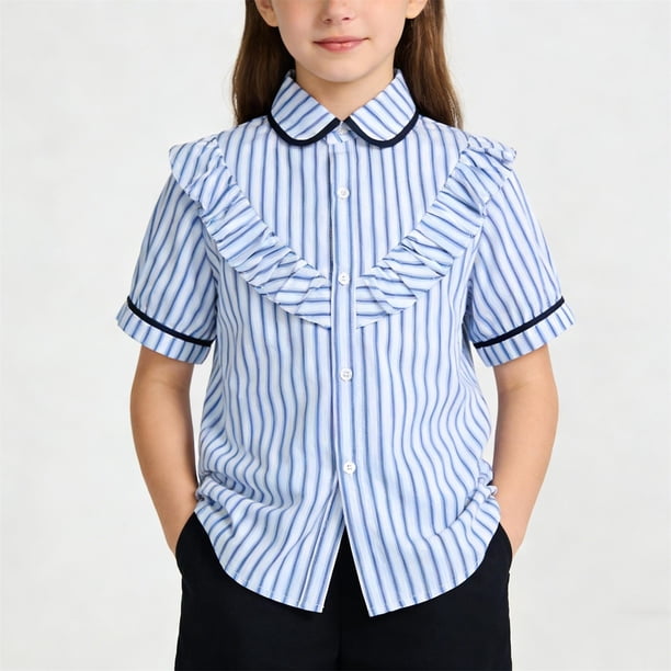 Blusa y camisa de manga corta con cuello vuelto Camisa para niña Camiseta de uniforme escolar de verano de manga corta para niña Camisa para niña Top de poliéster para niño