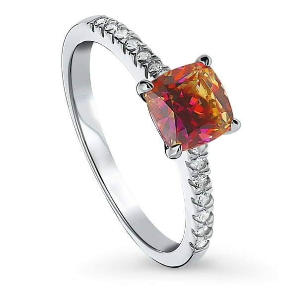 BERRICLE Sterling Silver Solitaire Rings Red Orange Cushion Cut Cubic Zirconia CZ Kaleidoscope Promise Ring for Women, Rhodium Plated 1.25 Carat Size 5