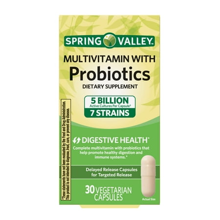 Spring Valley Multivitamin with Probiotics Dietary Supplement 30 Vegetarian Capsules 5 Billion Active Cultures 7 (Best Probiotic Strains For Ibs)