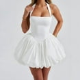 thumbnail image 6 of Women Sleeveless Halter Dress Casual Tie Up Backless Corset Bubble Beach Party Dress White XS, 6 of 9