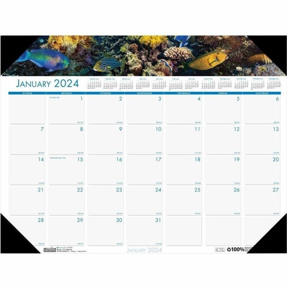 House of Doolittle Monthly Desk Pad Calendar Earthscapes Sea Life 22 x 17 Inches
