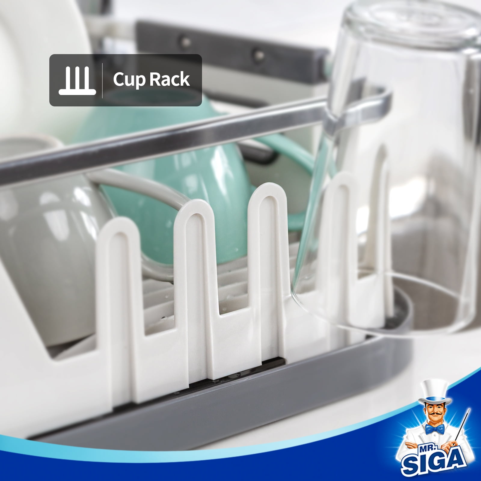 MR.Siga Dish Drying Rack for Kitchen Counter, Compact Dish Drainer with Drainboard, White