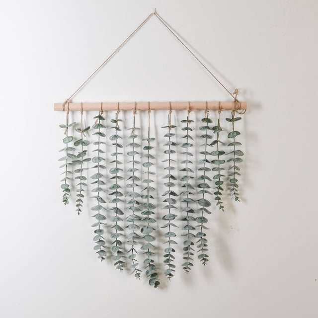 Colgante de pared con forma de tronco, simulación de plantación verde, hojas de eucalipto artificiales, hojas de eucalipto caídas, placa de bienvenida para puerta, joyería para colgar en la pared