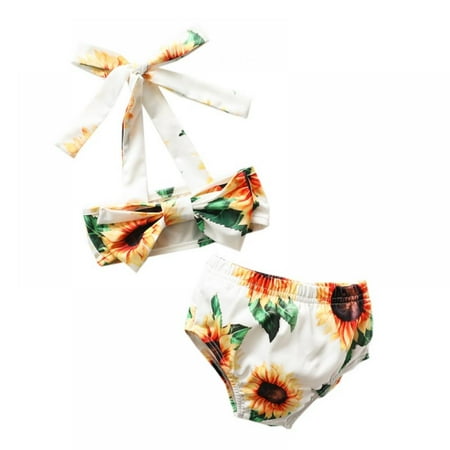 

Toddler Girls Sunflower Print Swimsuits Baby Girl Bikini Sets Swimwear 2 Pcs Summer Bathing Suit Tankini Tops + Shorts