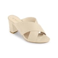 thumbnail image 1 of BLISSFUL STEP Sandales pour Femmes à Talons Blocs à Brides Croisées Mules Sandales à Enfiler Beige 7,5, 1 of 7