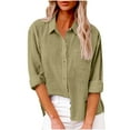 thumbnail image 3 of Htigea Womens Button Down Shirts Cotton Dress Shirts Shirts Long Sleeve Work Blouses Collared Tops Tunics with Pocket Beige,3XL, 3 of 6