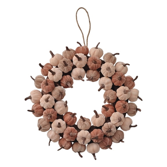 FeiFu Artificial Cloth Wrapped Pumpkin Wreath Autumn Thanksgiving Decoration Wreath Door Hanging Wall Hanging Ornament for Home Entryway Living Room Holiday Decor​