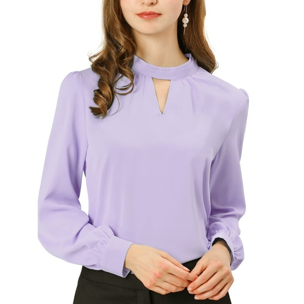 Dde San Patricio profesional Blusas de gade manlarcon cuello alto elegante pamujer Morado claro L