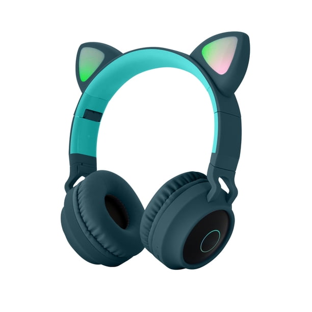 Bluetooth 5.0 Auriculares inalámbricos con orejas de conejo y gato LED con micrófono para niños y niñas