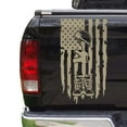 thumbnail image 1 of Battlefield Cross Fallen Soldier Tribute Helmet Boots Dog Tags Distressed American USA US Flag Truck Tailgate Vinyl Decal Compatible with Most Pickup Trucks (11" x 20", Beige), 1 of 8