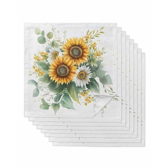 nqOlkjepod Sunflower Cloth Napkins Set of 8 Reusable Dinner Napkins, Eucalyptus Leaves Botanical Farm Floral Cocktail Napkin Washable Table Napkins for Wedding/Holiday Party/Baby Shower 20"x20"
