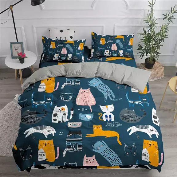 YJHDM Cartoon Cat Bedding Set Printed 3D Animal Duvet Cover Pillowcase Queen King Twin Full Size