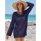 thumbnail image 3 of Traje de baño ANRABESS, traje de baño de ganchillo, cuello en V, malla, azul marino, 3 of 6