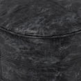 thumbnail image 6 of Trent Home Boho Round Pouf in Distressed Black Genuine Leather, 6 of 9