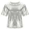 thumbnail image 6 of Women's Metallic Tops Fitted Shiny Short Sleeve Tees Crew Neck T-shirts Dancing Festivals Disco Party Outfits (XL, Silver), 6 of 7