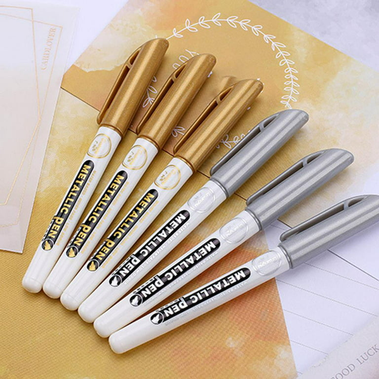 2 Colors Gold Silver Metallic Brush Marker Pen Waterproof Water