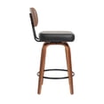 thumbnail image 4 of ClinQ 26 inch Swivel Counter Height Bar Stools Set of 4, Faux Leather Seat with Back, Walnut Bentwood Legs and Metal Footrest, Black, 4 of 11
