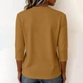 thumbnail image 4 of Womens Tops 3/4 Sleeve Shirts Round Neck Loose Casual Blouses Solid Color Tshirts Khaki M, 4 of 6