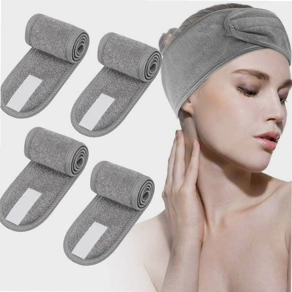 Headband for Washing Face, 4Pcs Spa Headband Makeup Headband for Woman Non-Slip Adjustable Skincare Headbands for Shower Facial Mask Yoga Sports (Gray)