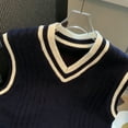 thumbnail image 4 of Women's Casual V-Neck Pullover Shirt Collision Color Sleeveless Sweater Vest for Fall Winter Preppy Looks,Navy,M, 4 of 6