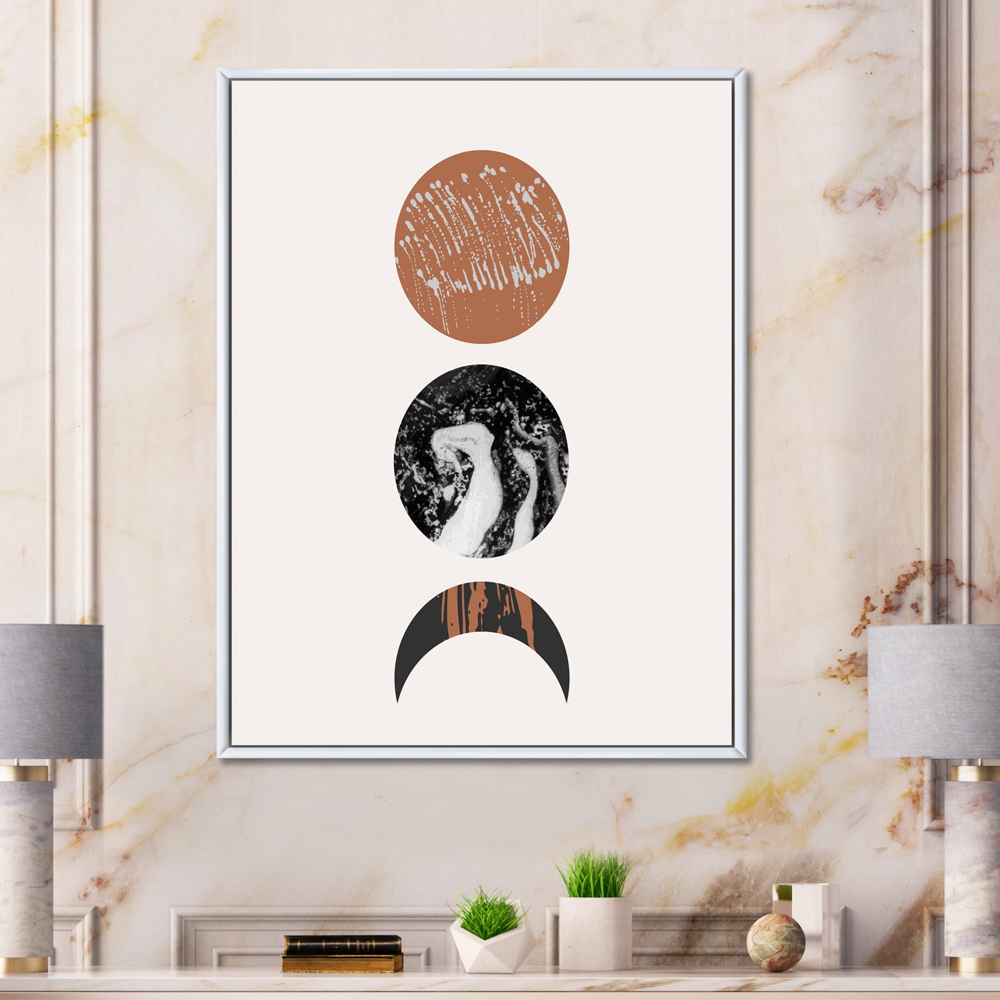 Designart 'Retro Shapes Abstract Moons and Suns' Modern Framed Canvas Wall Art Print
