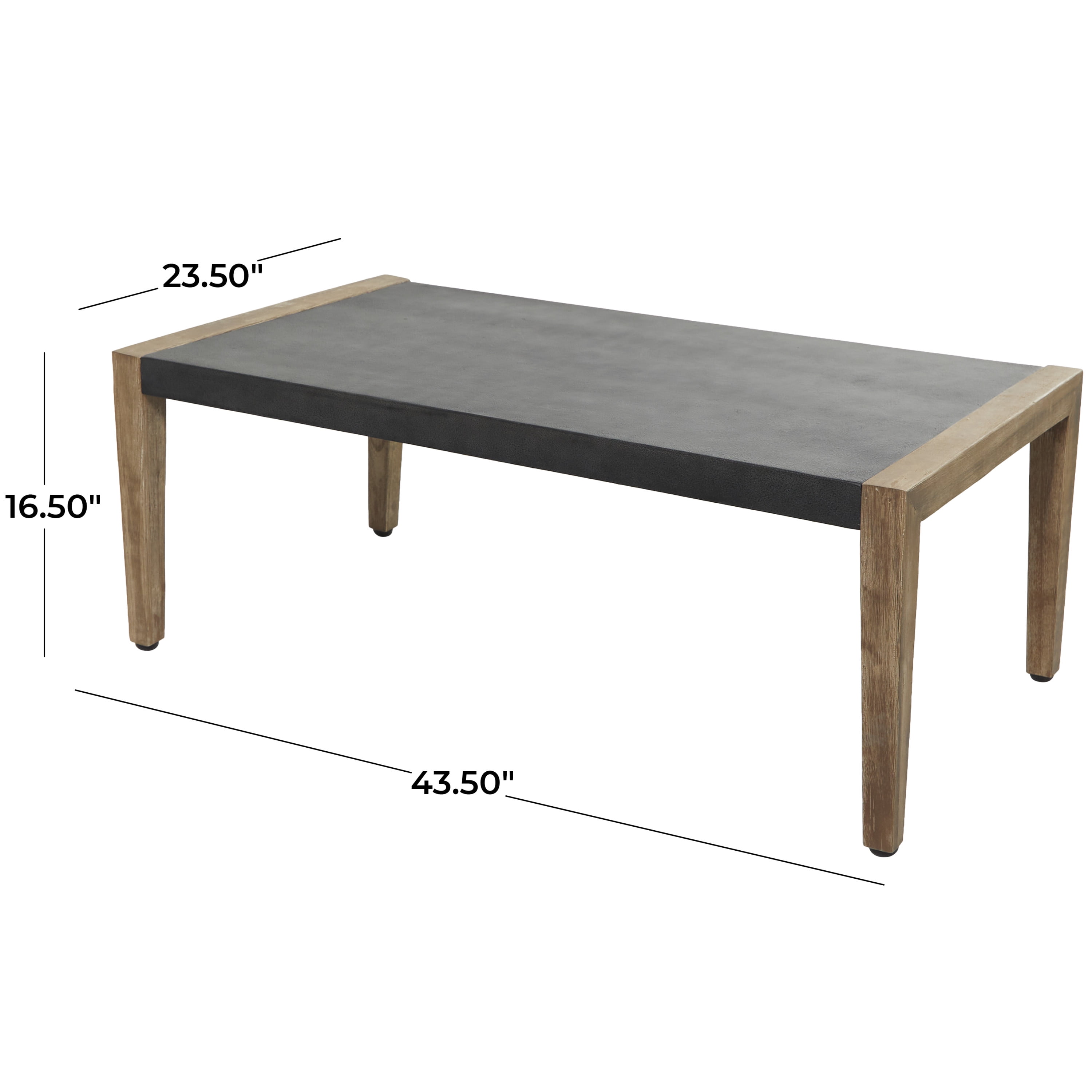 DecMode 44" x 17" Dark Gray Wood Outdoor Coffee Table with Wood Legs, 1-Piece