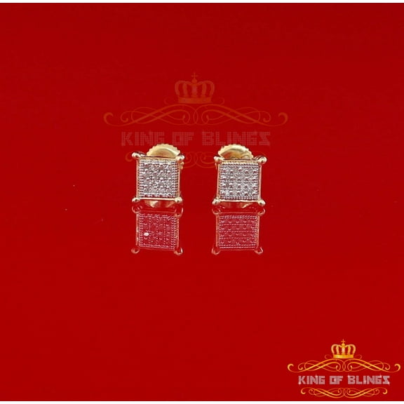 King of Bling's 10K Real Yellow Gold with 0.10CT Real Diamond Men's/Women's stud Square Earrings