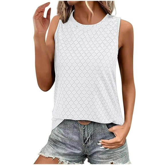 lmcalzta Womens Tank Tops Sleeveless Crewneck T Shirts Summer Casual Loose Comfy Tees Solid Color