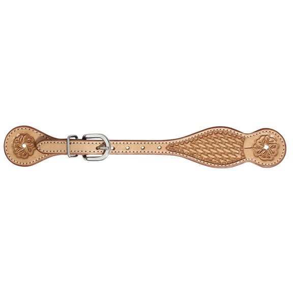 Professional's Choice Mesa Basket Tooled Leather Spur Straps - 5/8" Stainless Steel Buckles - Black, , Chestnut Women / Youth / Natural
