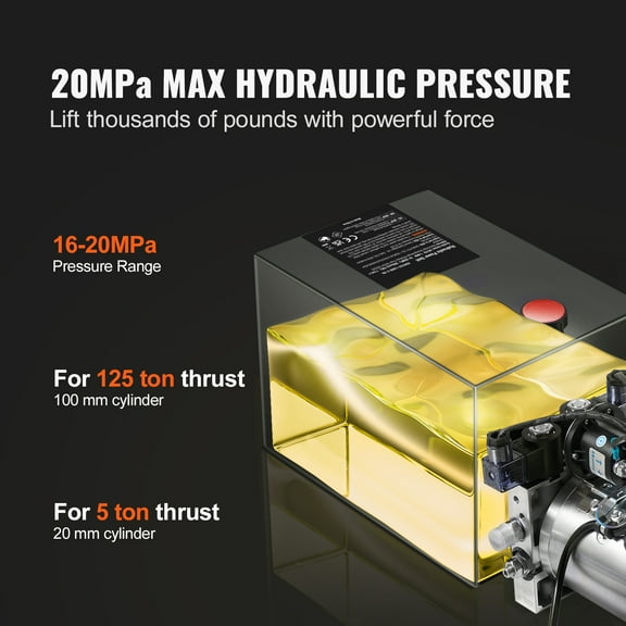 KFFKFF Hydraulic Pump, 10 Quart Hydraulic Power Unit, Double Acting Dump Trailer Pump, 0.91 GPM Flow Rate, 3200 PSI Max Relief Pressure, DC 12V Hydraulic Pump for Dump Trailer Car Lifting