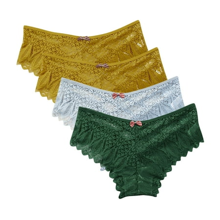 uublik Value 4-Pack  Thong Underwear Women Comfortable Seamless Lightweight Soft Lace High Waist Panties