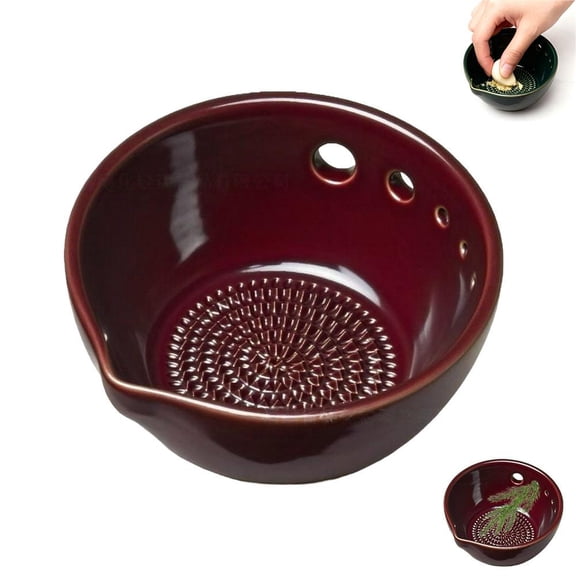 Handmade Garlic Grater & Herb Bowl, 2-in-1 Plate with Built-In Grater and Stem Remover, Ginger Cheese Garlic Grating Dish, Kitchen Tool Gift for Home Cooks(Blue,5 Hole)