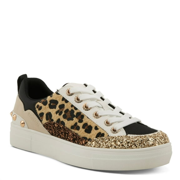 Patrizia Gascar Women’s Beaded Leopard Print Fashion Sneakers with Removable Insoles