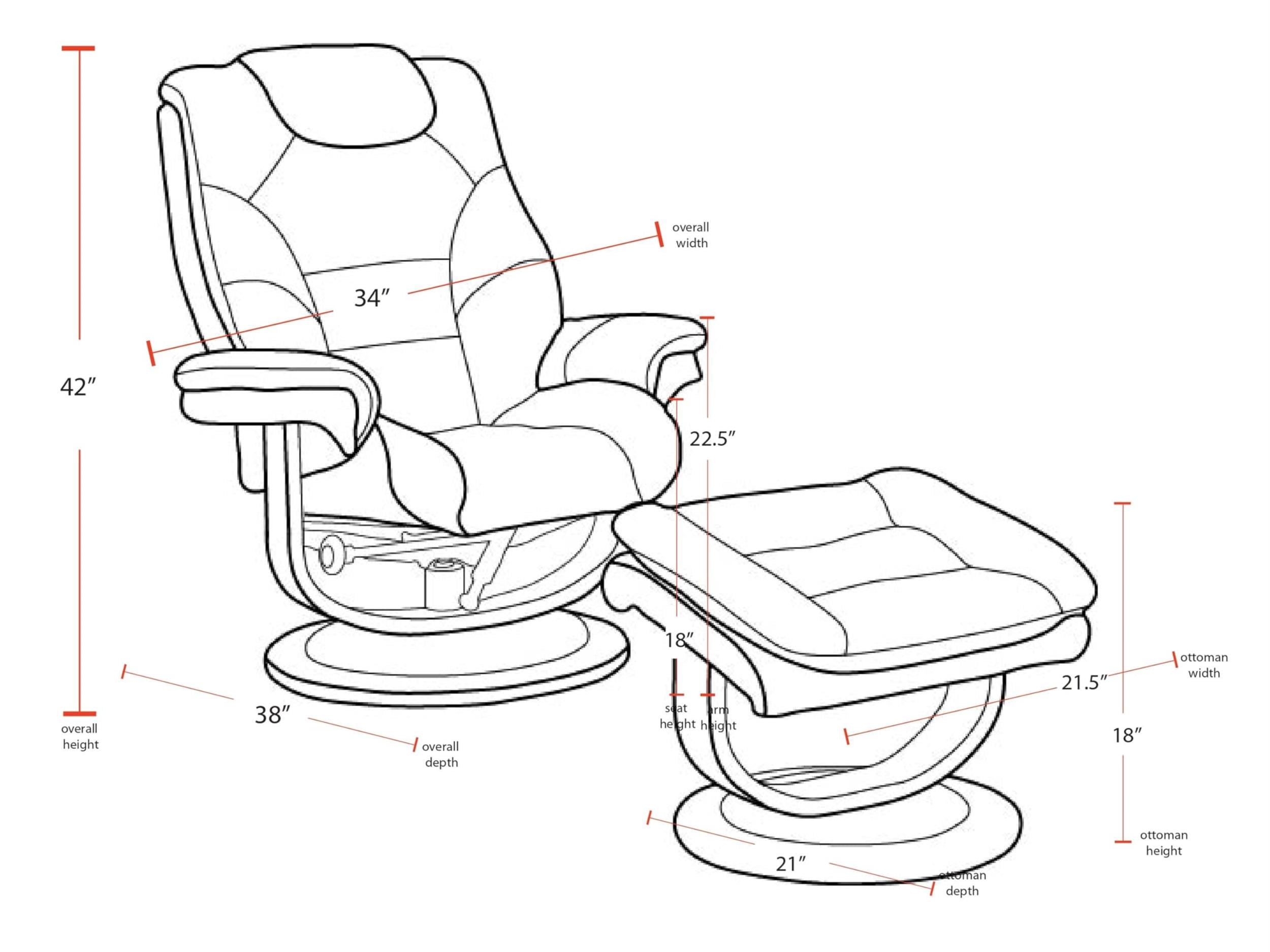Pemberly Row Leather Manual Reclining Swivel Chair and Ottoman in Brown