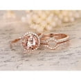 thumbnail image 3 of JeenMata Pave Curved Band - 1.75 Carat Round Cut Lab Created Morganite and Moissanite - Halo Trio Wedding Set - 18K Rose Gold Plating over Silver, 3 of 6