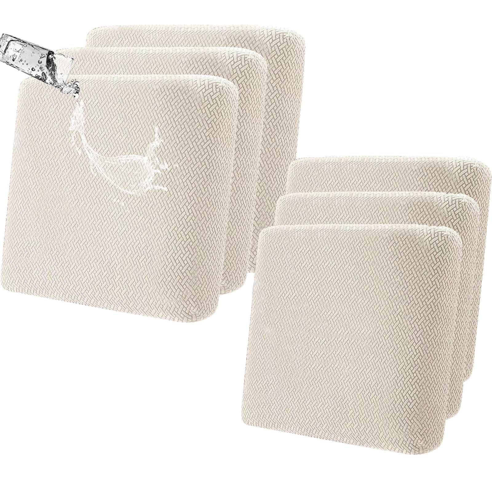 Eurhowing Outdoor Chair Cushion Covers 6Pcs, Waterproof Stretch Seat Cushions Slipcovers, Chair Seat Furniture Protector for Patio, Beige