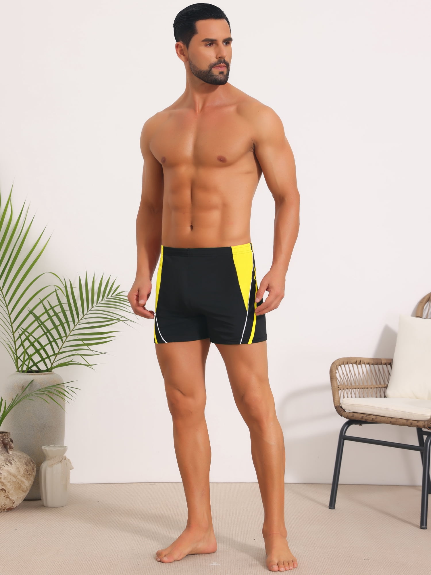 DARING DIVA Men's Block Swimwear Adjustable Drawstring Pool Swimming Shorts 28 Yellow