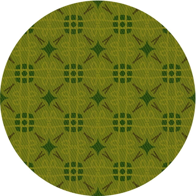 Ahgly Company Machine Washable Indoor Round Transitional Dark Yellow Green Area Rugs, 3' Round