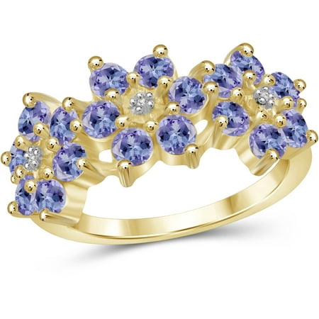 JewelersClub 1.80 Carat T.G.W. Tanzanite Gemstone and White Diamond Accent Gold over Sterling Silver Flower Ring