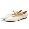 thumbnail image 3 of FSJ Women Pearl Studded T-Strap Ballet Shoes Pointy Toe Strap Buckle Flats Comfortable Dressy Work Low Heels Size 16 White, 3 of 6