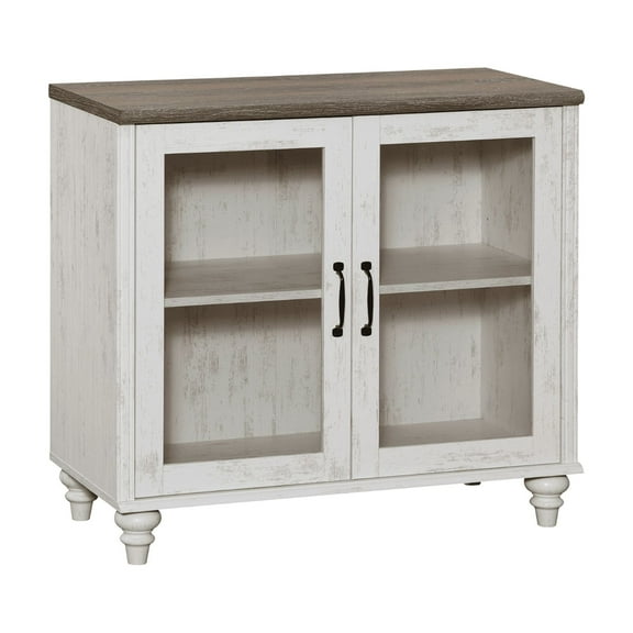 End Tables with Glass Doors, Wooden Storage Cabinets with Storage & Adjustable Shelf, Modern Farmhouse Credenza for a living room, Rustic White