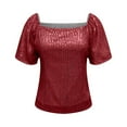 thumbnail image 5 of Mittory Womens Sequin Tops Glitter Sparkly Party Blouse Short Sleeve Square Neck Dressy Tops for Evening Party, 5 of 6