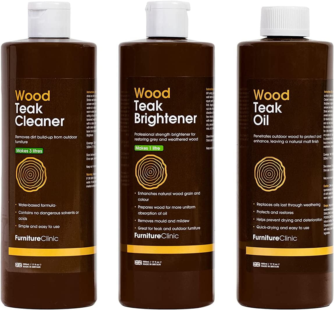 Furniture Clinic Teak Care Kit Teak Oil Cleaner & Brightener to Restore & Protect Teak Wood