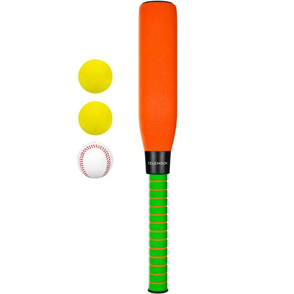 Bate de béisbol de espuma para niños CeleMoon de 56 cm con 3 bolas, color naranja