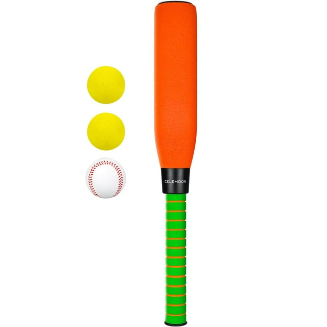 Bate de béisbol de espuma para niños CeleMoon de 56 cm con 3 bolas, color naranja