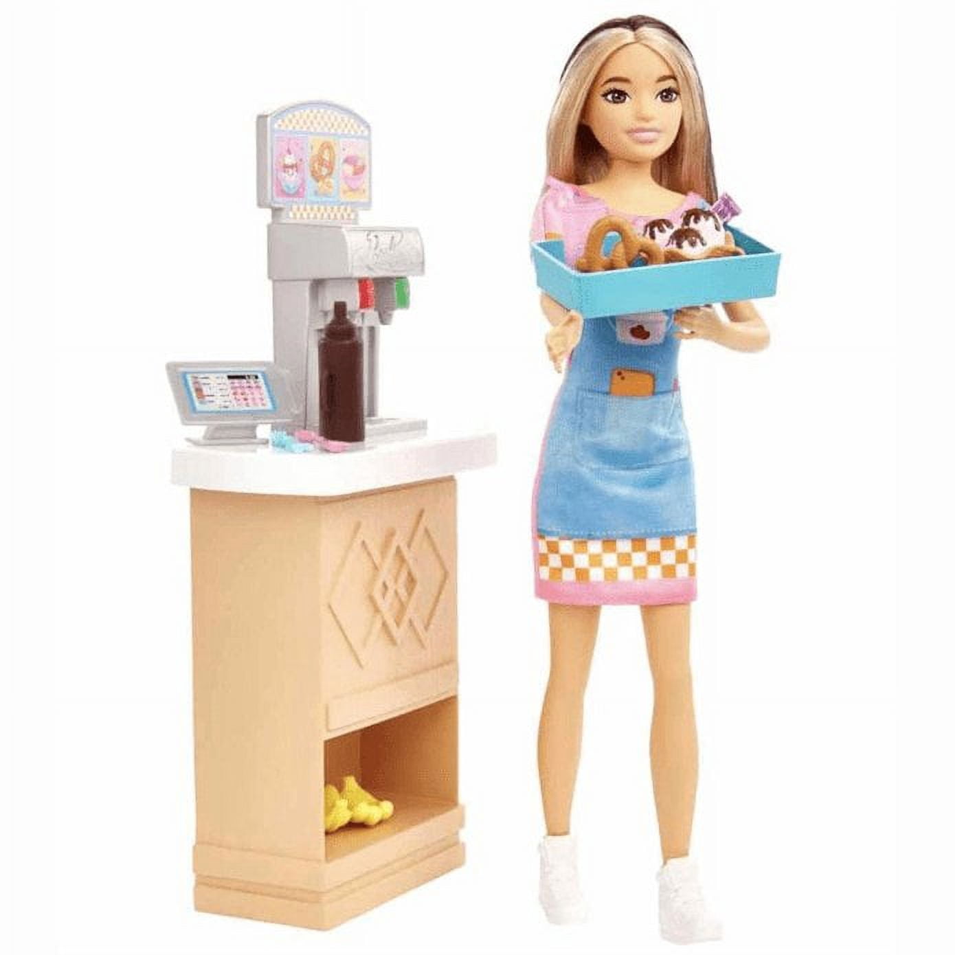 Barbie Skipper First Jobs Snack Stand Playset, Color-Change Sundae, 8 Accessories, Doll Playset