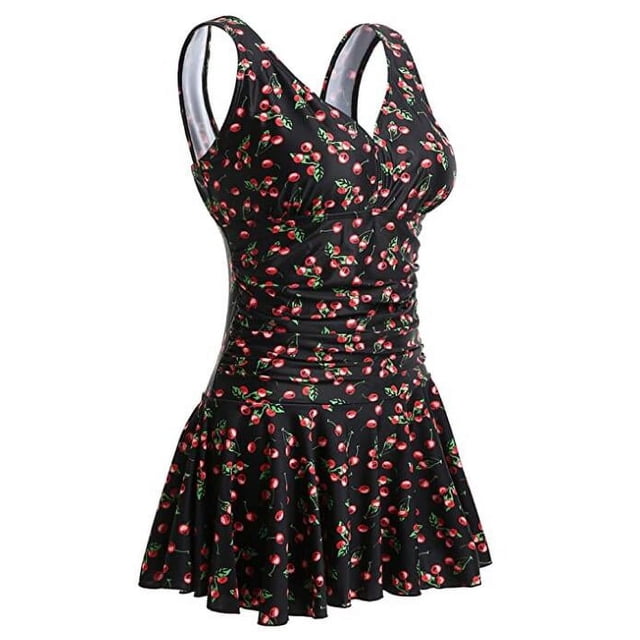 Women Modest Swim Dresses Flower Printing Plus-Size Swimsuit Padded One Piece Swimwear Bathing Suits