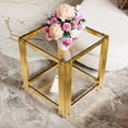 thumbnail image 2 of GZXS 19.9" Square Glass End Table with Gold Metal Frame, 2-Tier Side Table with Asymmetrical Base and Lower Shelf, Modern Accent Table for Living Room or Bedroom (Transparent), 2 of 9