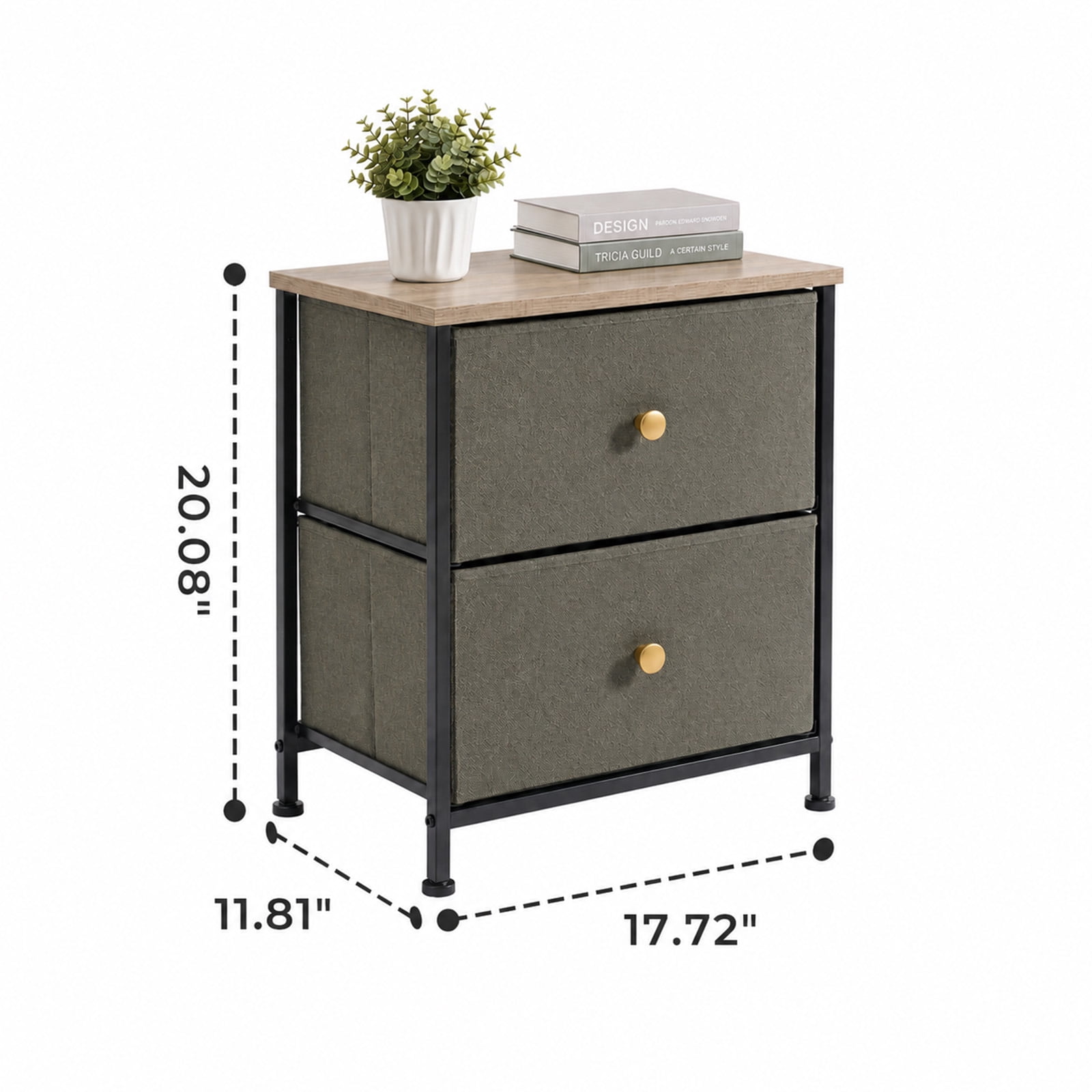 Alvantor Nightstand with 2 Storage Drawers, Small Bedside Table, Small Dresser with Sturdy Wooden Top for Daily Essentials, Compact Nightstand for Bedroom and Small Spaces
