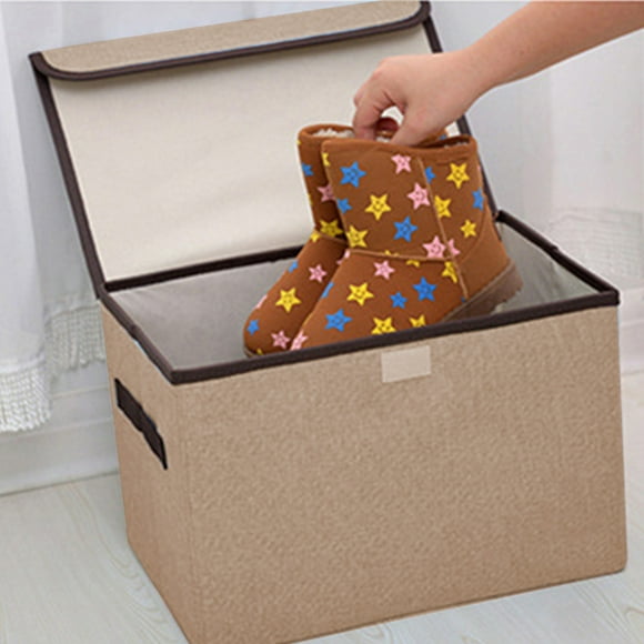 Cubos de almacenamiento 1 unidad, 36,5 x 25 x 25 cm, cestas plegables de tela con tapa, caja organizadora de tela de lino con asas resistentes para la organización del armario (café)